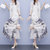 亿梦诗 2021年新款洋气气质雪纺衫印花吊带连衣裙两件套女套装裙ET624(军绿色 XL)第4张高清大图