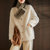MISS LISA小香风冬季保暖外套条纹立体V领颗粒绒毛毛衣4590(枫叶黄 XL)第4张高清大图