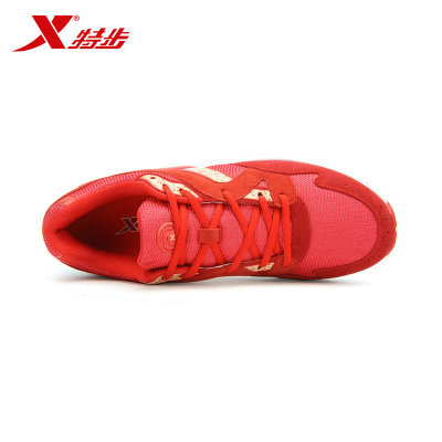 特步男鞋休闲鞋绑带耐磨网面透气复古板鞋男子跑鞋运动鞋984319329601(红色 40)