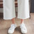 Mistletoe2017春季新款宽松毛边女式牛仔裤韩版高腰阔腿九分裤纯色女裤(白色 30)第5张高清大图