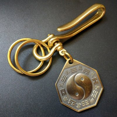 黄铜八卦牌吊坠纯铜钥匙扣挂件 创意男女汽车