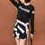 七格格2017春装新款 个性黑白撞色不规则几何印花抽绳半身裙 X149(黑色 L)第2张高清大图