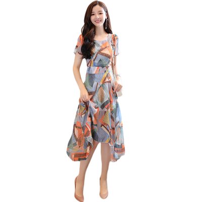 【雪纺碎花连衣裙女中长新款2018新款夏季天