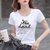 夏季短袖T恤女修身显瘦韩版体恤圆领上衣百搭小衫潮(白字母灰色羽毛-黑色 XL)第5张高清大图