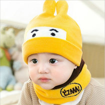 韩版秋冬宝宝帽子男童女童婴儿帽子儿童毛线帽小孩套头帽围巾两件套6-12个月(黄色)