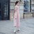 2017蕾丝连衣裙秋装女新款韩版修身显瘦长袖时髦小立领裙子(粉红色 S)第3张高清大图