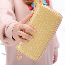 钱包新款韩版双拉链女士大容量长款钱包漆皮零钱手机包手拿包(杏色)