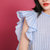 七格格2017夏装新款俏皮小飞袖气质立领条纹套头休闲衬衫 女N608(浅蓝 XL)第3张高清大图