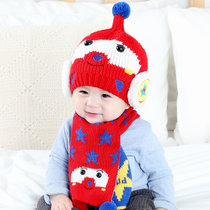 韩版宝宝帽子男童女童婴儿帽儿童毛线帽小孩围巾套0-3-6-12个月秋冬季1-2岁(红色)