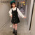 CaldiceKris（中国CK）女童春秋小香风吊带衬衫裙两件套CK-TF3521(110-160 黑)第4张高清大图