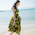 棉麻连衣裙女2017夏季波西米亚中长款修身显瘦印花无袖海边沙滩裙(黄色 L)第2张高清大图