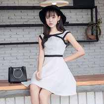 莉菲姿   夏装新款时尚修身 黑白撞色修身连衣裙短裙(白色 XL)