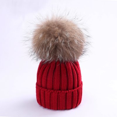 儿童秋冬韩版保暖婴儿针织毛线套头帽子大毛球(6个月-4岁(建议头 姜黄色(15-18c)
