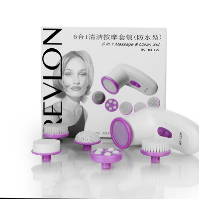 露华浓（REVLON）RV-0601W 洗脸机系列6合1清洁按摩套装（超柔毛刷头、高级乳胶棉头、滚珠按摩头、清洁毛刷头、化妆棉魔术帖头、天然浮石磨各一个，防水型）