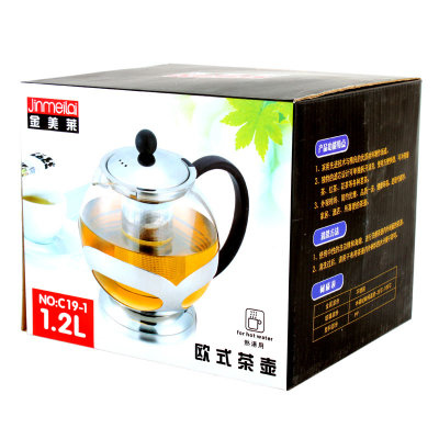 金美莱K19-1滤网式欧式玻璃泡茶壶（1200ml）