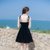 2018秋装新款韩版女装修身吊带长袖丝绒两件套连衣裙套装裙裙子(黑色)(M)第4张高清大图
