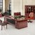 办公家具油漆实木贴皮办公桌椅组合YY-L0014(酒红色 工作桌 2.8米桌 牛皮椅 7门柜)第4张高清大图