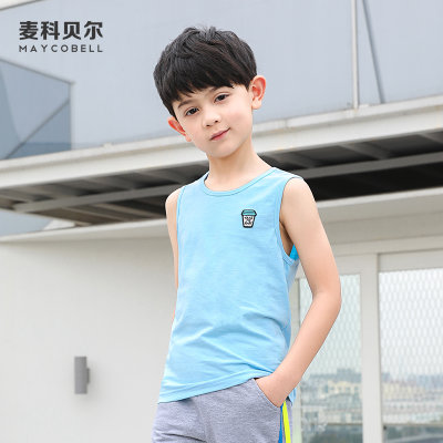 夏季新款背心2018男童蓝色棉打底无袖T恤7中