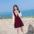 2018秋装新款韩版女装修身显瘦长袖丝绒背带两件套连衣裙套装裙子(酒红色)(L)第3张高清大图