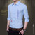 洲玛仕 2018新款休闲男式衬衫 个性字母韩版修身型衬衣(18017天蓝色 L)第3张高清大图