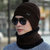 冬季针织帽男女情侣同款加绒加厚毛线帽套头帽脖套套装保暖(藏青色)第5张高清大图