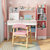 儿童学习桌家用卧室写字桌现代简约小型书桌书柜一体套装升降桌椅(80粉色-升级款)第4张高清大图