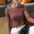 MISS LISA莫代尔t恤时尚圆领薄款长袖打底衫纯色弹力内搭上衣J1D2213(杏色 S)第3张高清大图
