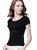 SUNTEK纯色莫代尔T恤女夏圆领短袖打底衫百搭修身显瘦黑色短款上衣(XL （建议115-125） 白色)第5张高清大图