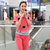 莉菲姿 夏装新款女装韩版时尚休闲套装短袖三件套七分裤运动服套装(玫红色 XL)第2张高清大图