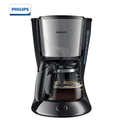 飞利浦（PHILIPS）咖啡机 家用滴漏式美式MINI咖啡壶 HD7435/20炫酷金属色 小巧便捷 香气漩涡科技(黑色 一键启用 洗碗机可用)