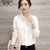 简草 衬衣女纯色2017年春季新款韩版修身纽扣长袖白衬衫女式(白色 L)第3张高清大图