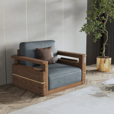 吉木多 实木沙发组合客厅白蜡木轻奢现代简约中式经济型家具大小户型沙发(胡桃色 单人位)