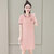 2022夏季新款少女学院风翻领黑色裙子女韩版学生短袖Polo领连衣裙(粉红色 M)第3张高清大图