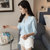 2019夏装新款雪纺衫时尚韩版V领气质短袖衬衫女七分袖甜美上衣女(蓝色 XL)第2张高清大图