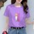 夏季短袖T恤女宽松精梳棉圆领半袖简约休闲宽松百搭体恤女上衣(紫色圆领（无图案） 3XL 135-150斤)第4张高清大图