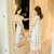 窈兹 新款白色蕾丝裙女装雪纺连衣裙仙韩版短袖圆领镂空中长裙(白色 XL)第2张高清大图