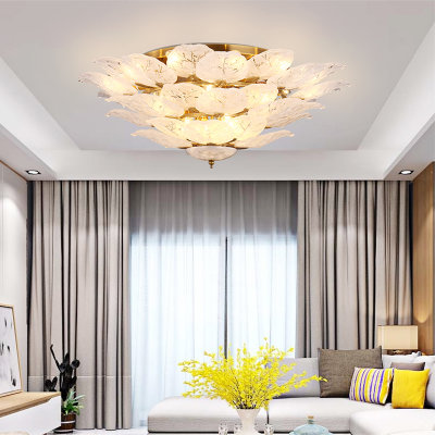 创意后现代卧室玻璃树叶吸顶灯客厅现代简约酒店工程大厅led节能灯饰灯具(800H320mm)