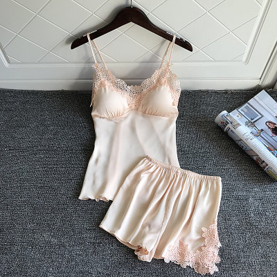 【性感睡衣套装女聚拢小胸夏季带胸垫吊带睡裤