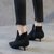 SUNTEK短靴裸靴女2021新款尖头小跟短靴女高跟鞋女秋冬细跟时尚低跟女鞋(37 黑色-2单里)第4张高清大图
