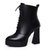 SUNTEK2021新款尖头粗跟短靴马丁靴潮女鞋系带厚底超高跟女靴子(39 黑色皮里)第4张高清大图