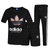 Adidas阿迪达斯男新款运动T恤短袖休闲运动裤针织长裤短裤三件套(黑 XXL)第2张高清大图