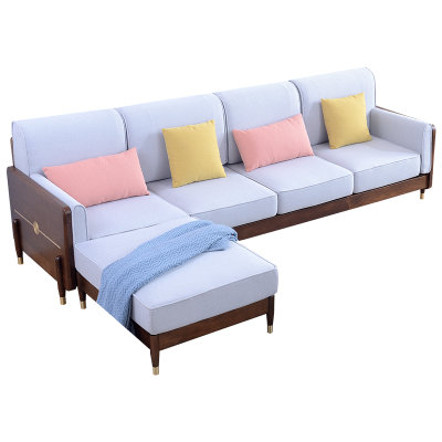 恒兴达 北欧全实木白橡木沙发1+2+3组合现代客厅轻奢家具实木沙发(胡桃色 单人位)