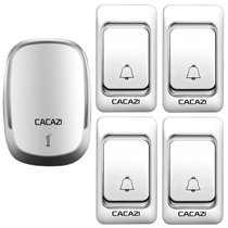 CACAZI卡佳斯 无线门铃 K01-DC 四拖一 不用电源 直流用电池 遥控 电子家用 呼叫器 便携带 老人呼叫器(银色)