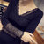 霓美舒 秋冬女装加绒V领蕾丝打底衫保暖内衣长袖T恤女士衣服修身上衣（8886）(黑色 XXL)第3张高清大图