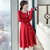 MISS LISA名媛气质红色打底裙子法式大摆修身针织长袖连衣裙C358(红色 XL)第5张高清大图