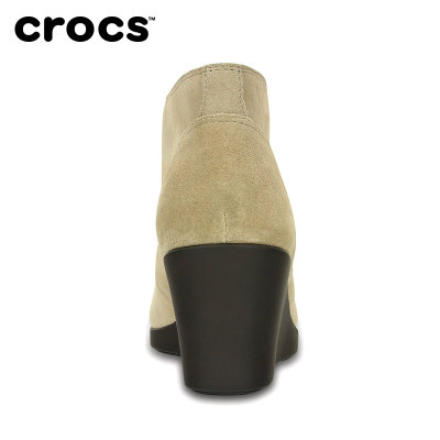 Crocs女鞋 卡骆驰时尚皮质纯色秋季蕾丽系带坡跟厚底靴|203419(黑色 34)