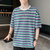X17短袖T恤男夏季纯棉修身半袖上衣韩版潮流薄款帅气五分袖XCF0135(蓝色 L)第2张高清大图