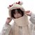 SUNTEK可爱小鹿学生韩版连体毛绒加厚保暖秋冬季帽子围巾手套一体三件套(均码 短款小熊两件套-米色)第5张高清大图