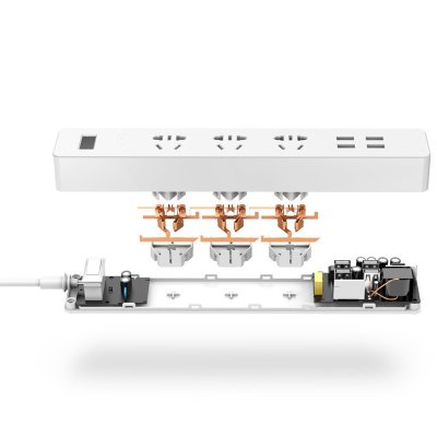 360安全插线板-瘦版 USB充电 多功能插排插座接线板 智能保护 1.8米 白色