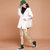 七格格2017春装新款 中长款条纹宽大侧开叉连帽减龄款风衣 女Q039(白色 M)第2张高清大图